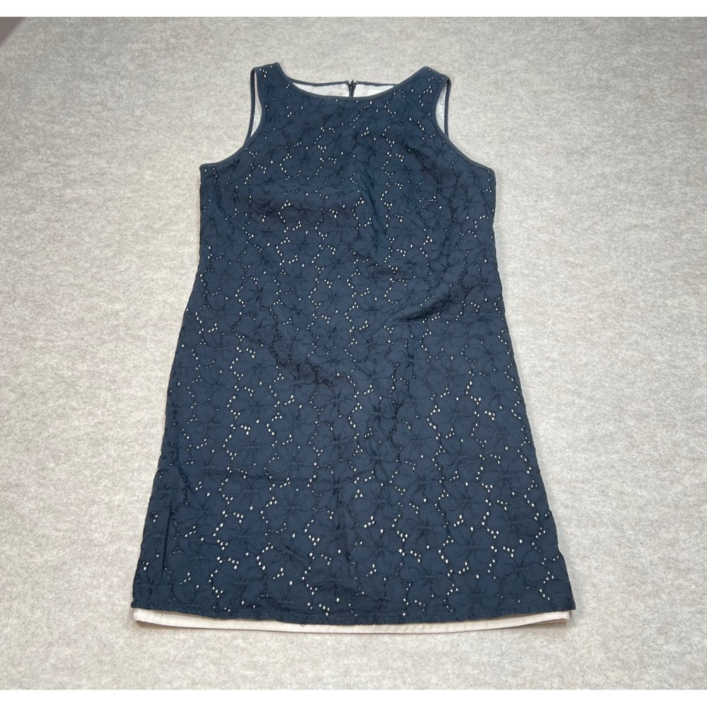 Loft Petites Black Floral Eyelet Sleeveless Shift Dress Size 2P Cotton Mini EUC